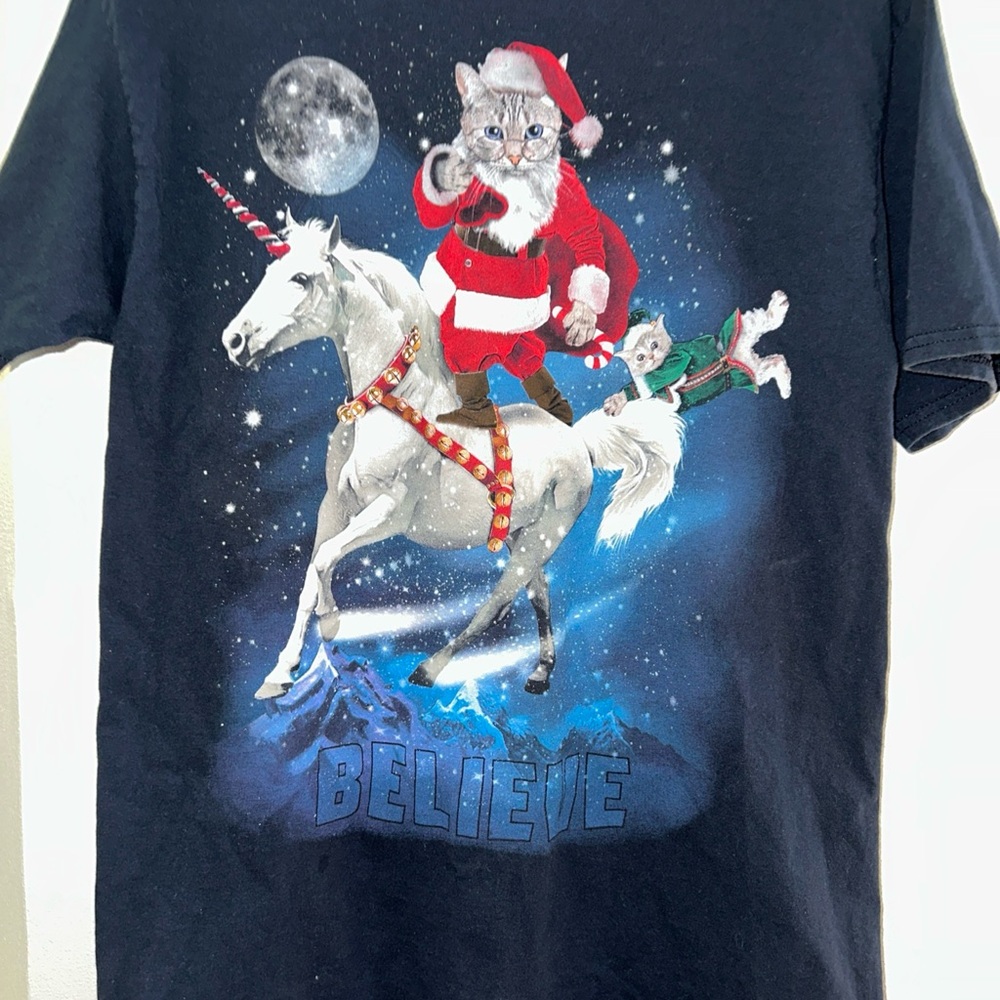 Santa Cat Unicorn Holiday T-Shirt - Black